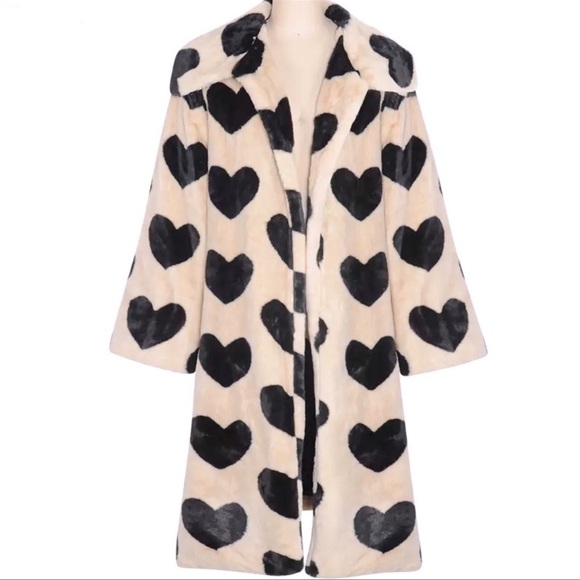 NOW IN!!!  Marseille Pari Black Hearts Faux Fur Lux Driving Midi Coat In Honey - Picture 6 of 9